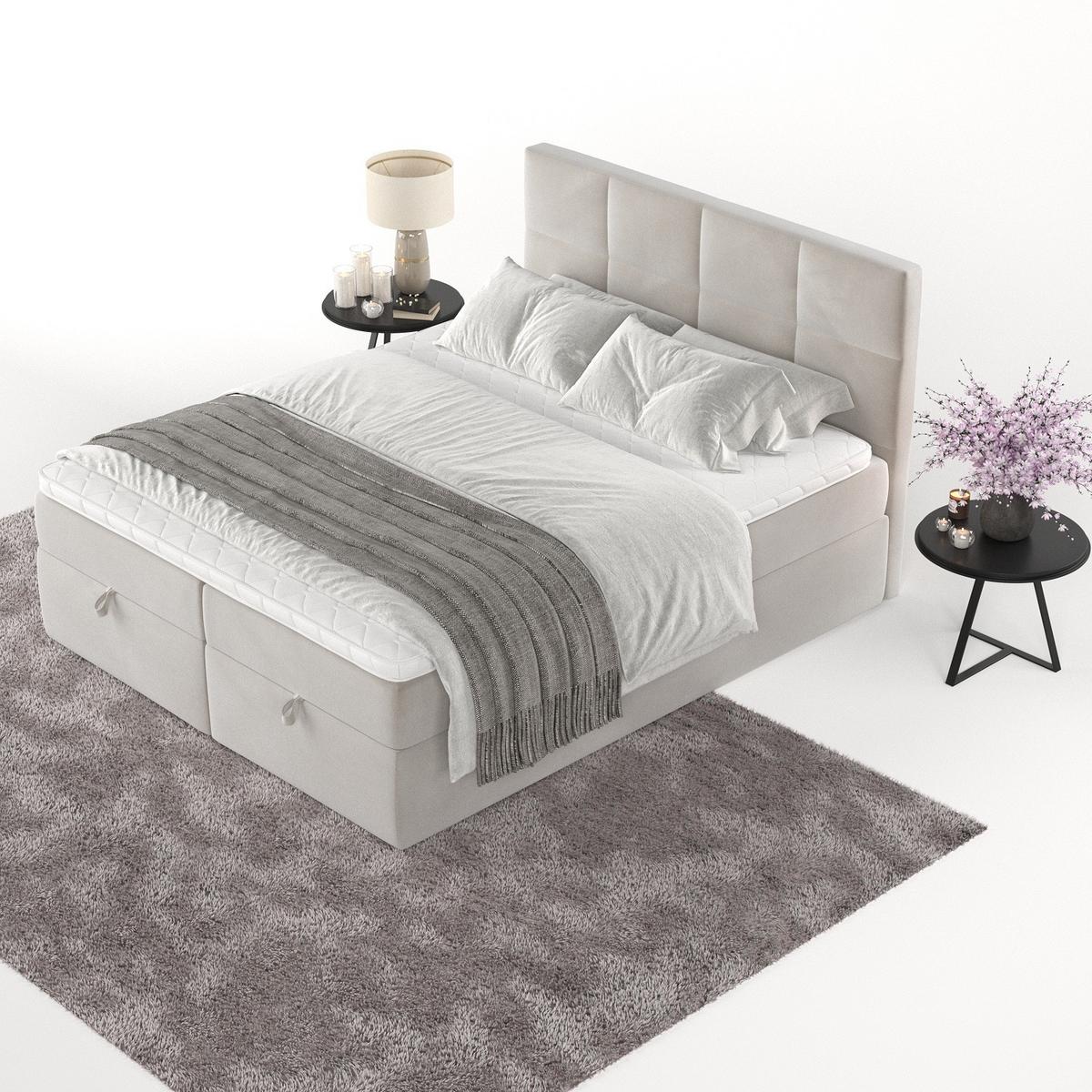 BOXBETT Velto 180/200 cm Hellbeige im Paros Stoff - Beige/Schwarz, Holz/Holzwerkstoff (180/200cm) - AltaBeds