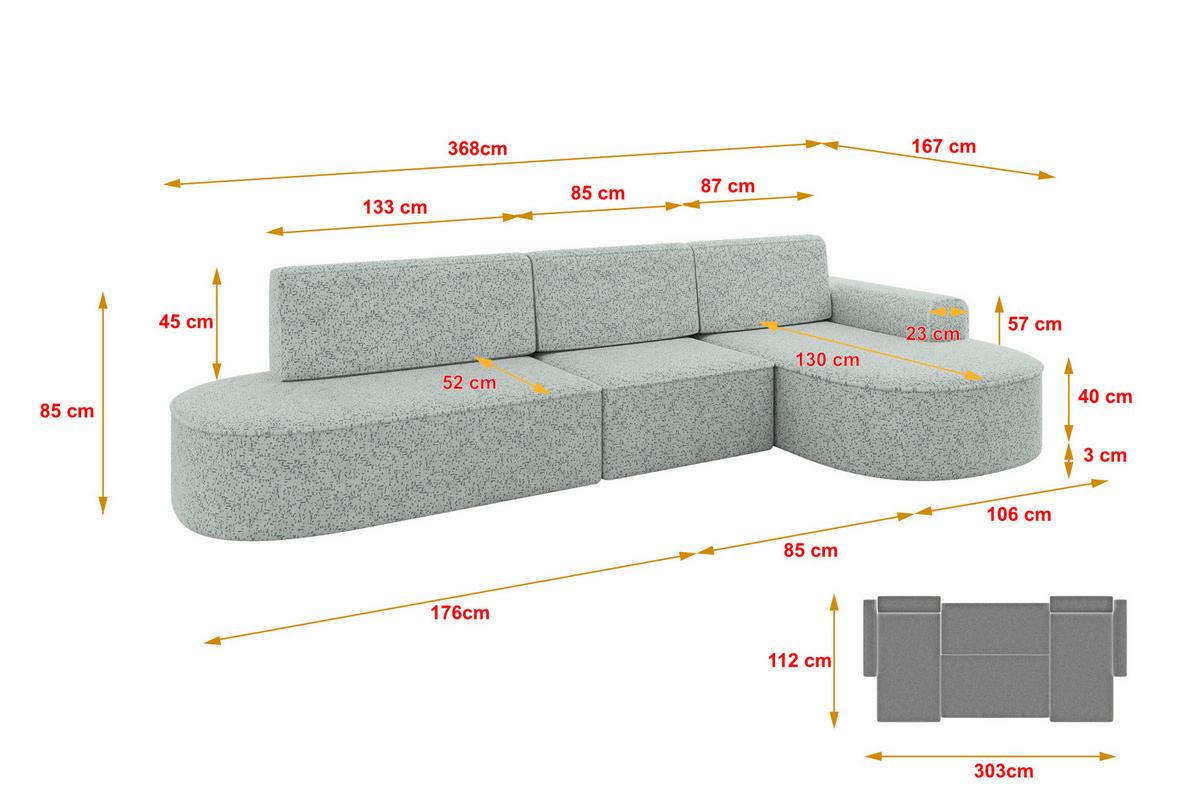 ECKSOFA mit Schlaffunktion Ottomane RECHTS MARI L2-S 368X167X85 Grün Velours - Smaragdgrün/Schwarz, Holzwerkstoff/Kunststoff (167/368cm) - ALTDECOR