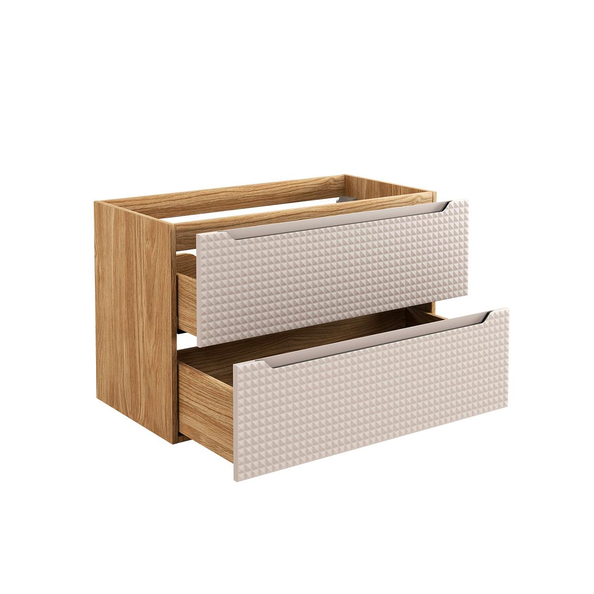 BADMÖBEL 90cm Mallory 2er-Set Beige und Holz - Braun, Holzwerkstoff (90/59.5/46cm) - Petits-meubles
