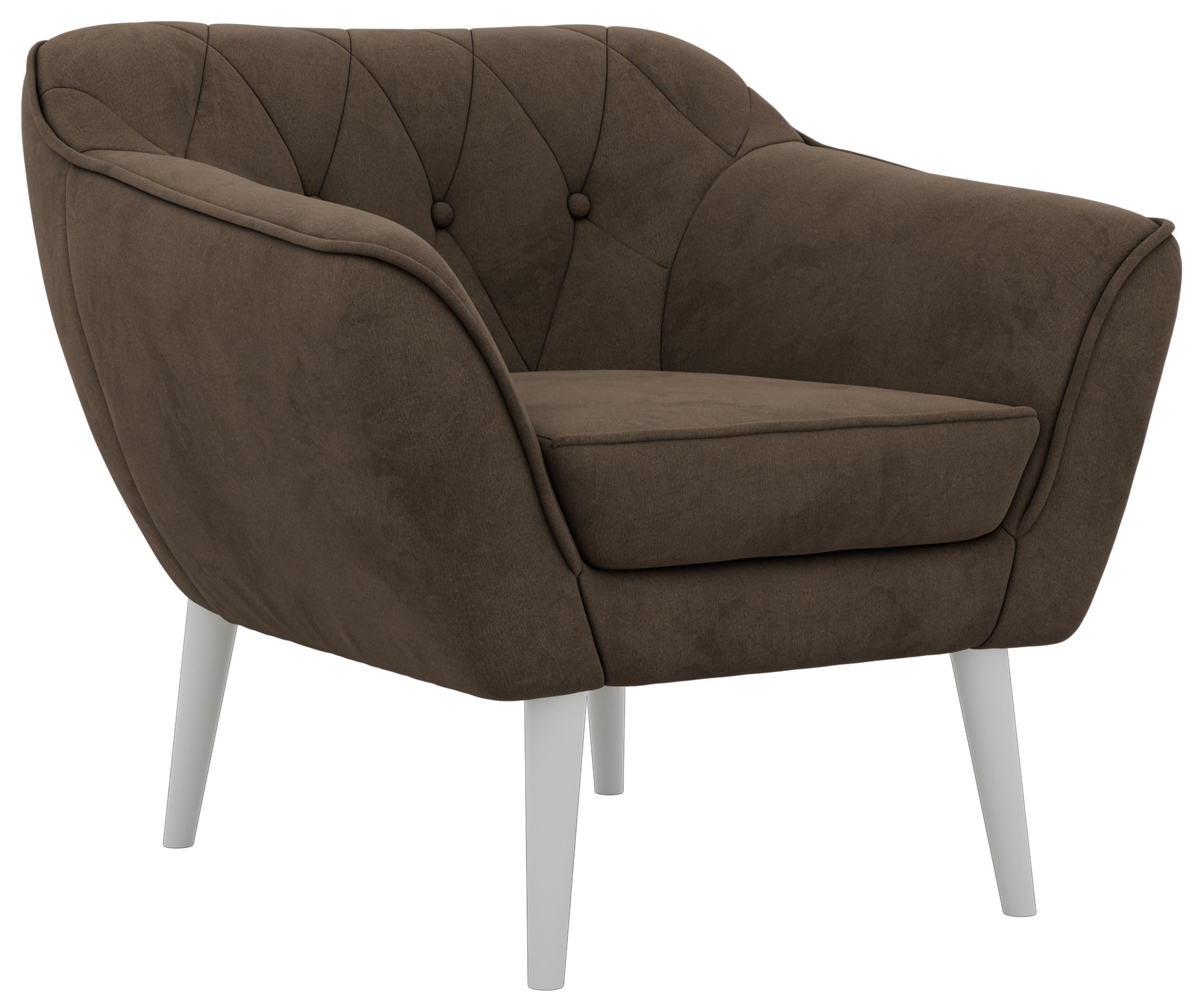 SESSEL PIRS - Braun Velvet - Weiße Beine - Dunkelbraun/Braun, Holzwerkstoff/Textil (80/75/74cm) - MKS