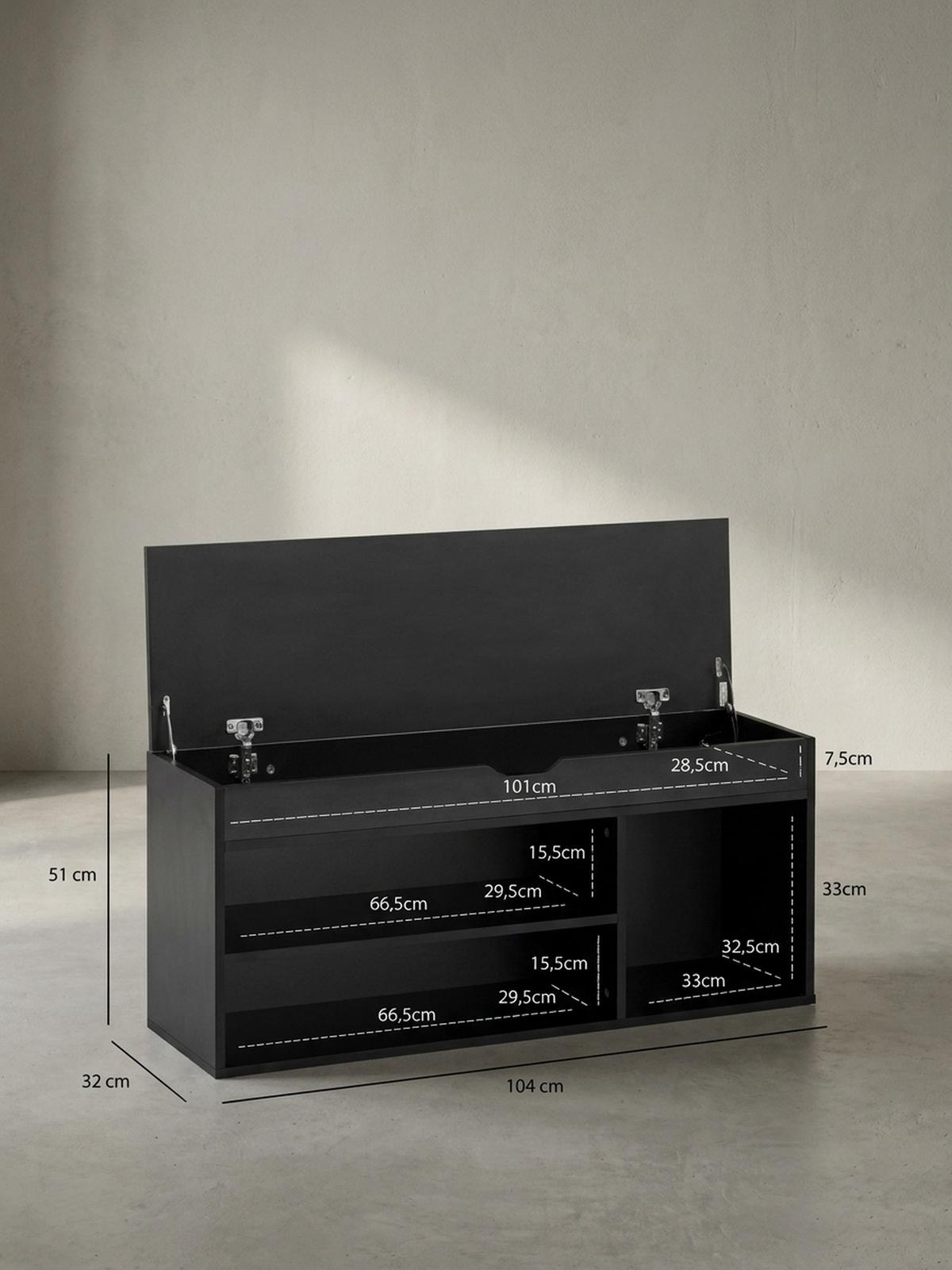 SCHUHBANK – Kunstleder/Holz, 104x51x32 cm, Schwarz, mit Stauraum - Schwarz, Holzwerkstoff/Textil (104/51/32cm) - KADIMA DESIGN
