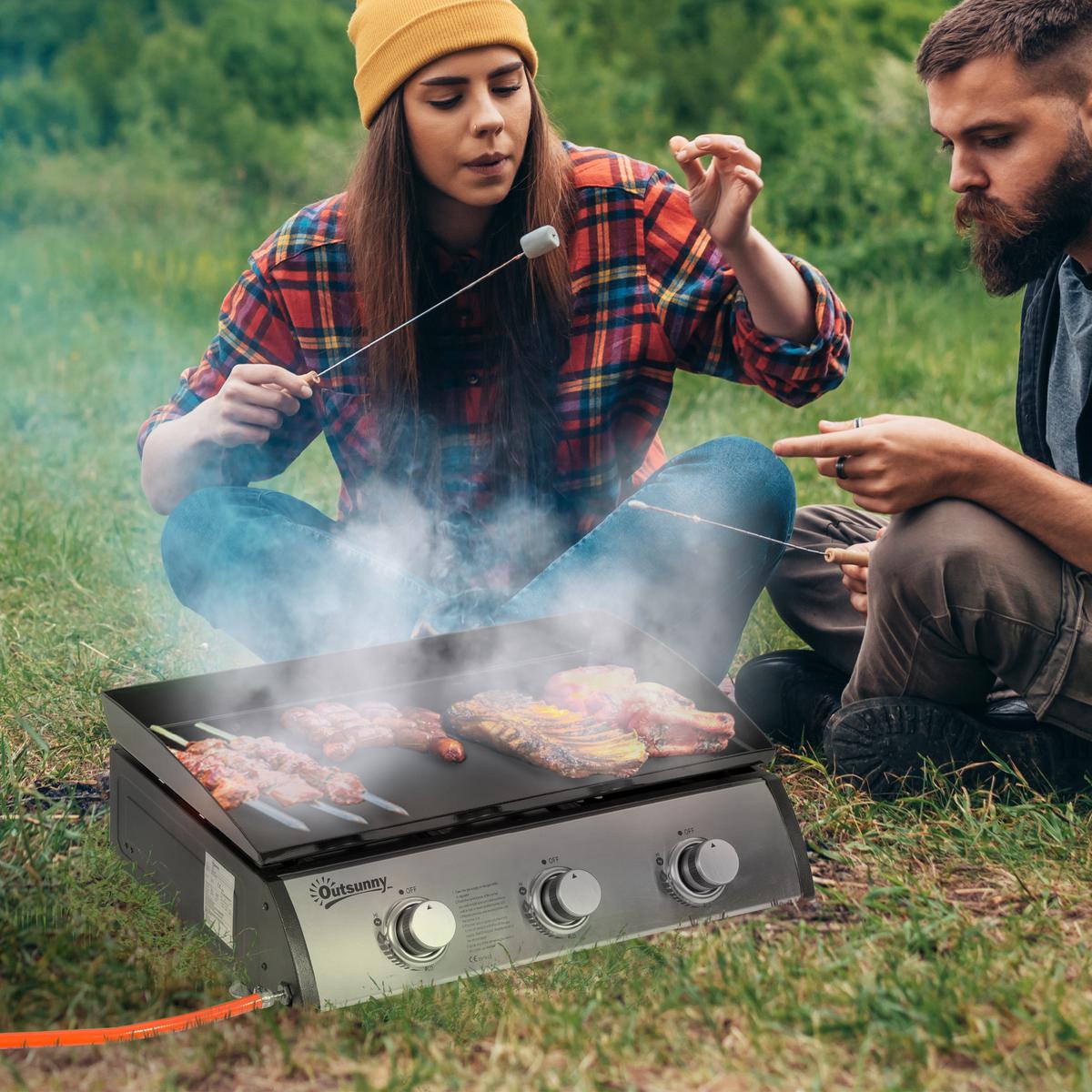 GASGRILL Edelstahl Metall Schwarz - Schwarz, Metall (48/21/63cm) - Outsunny