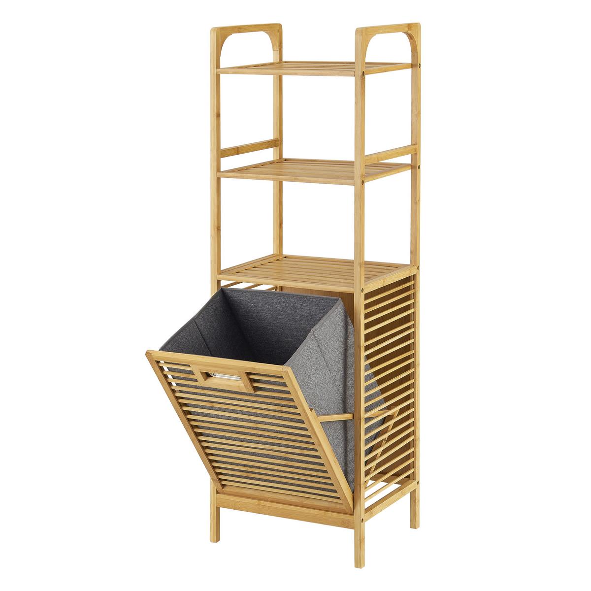 WÄSCHEREGAL Tidaholm - Naturfarben/Grau, Holz/Textil (39.5/118/30.5cm) - [en.casa]