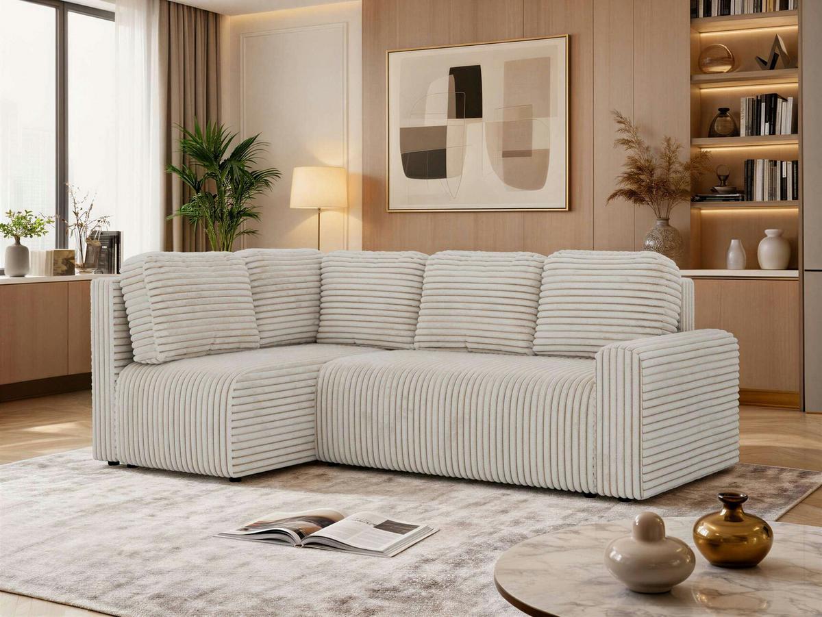 ECKSOFA NESSARO COR L - Beige Cord - Links - Beige/Schwarz, Kunststoff/Textil (151/240cm) - MKS