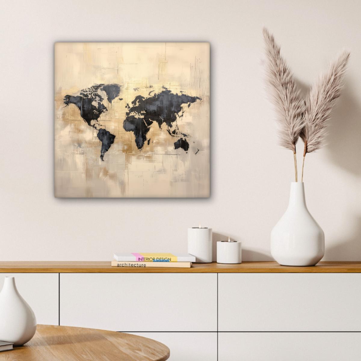 LEINWANDBILD Weltkarte - Gold - Schwarz - Abstrakt Wandbild Wohnzimmer 50x50 cm - Kupferfarben, Textil (50/50cm) - MuchoWow