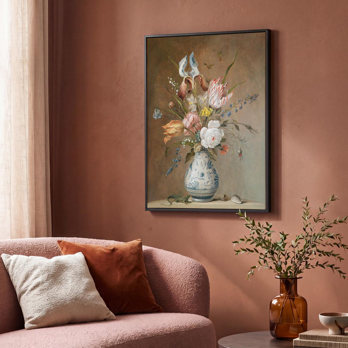 LEINWAND Bilder mit Rahmen - Alte Meister - Blumen - Balthasar van der Ast - 70x100 - Hellbraun, Textil (70/100cm) - MuchoWow