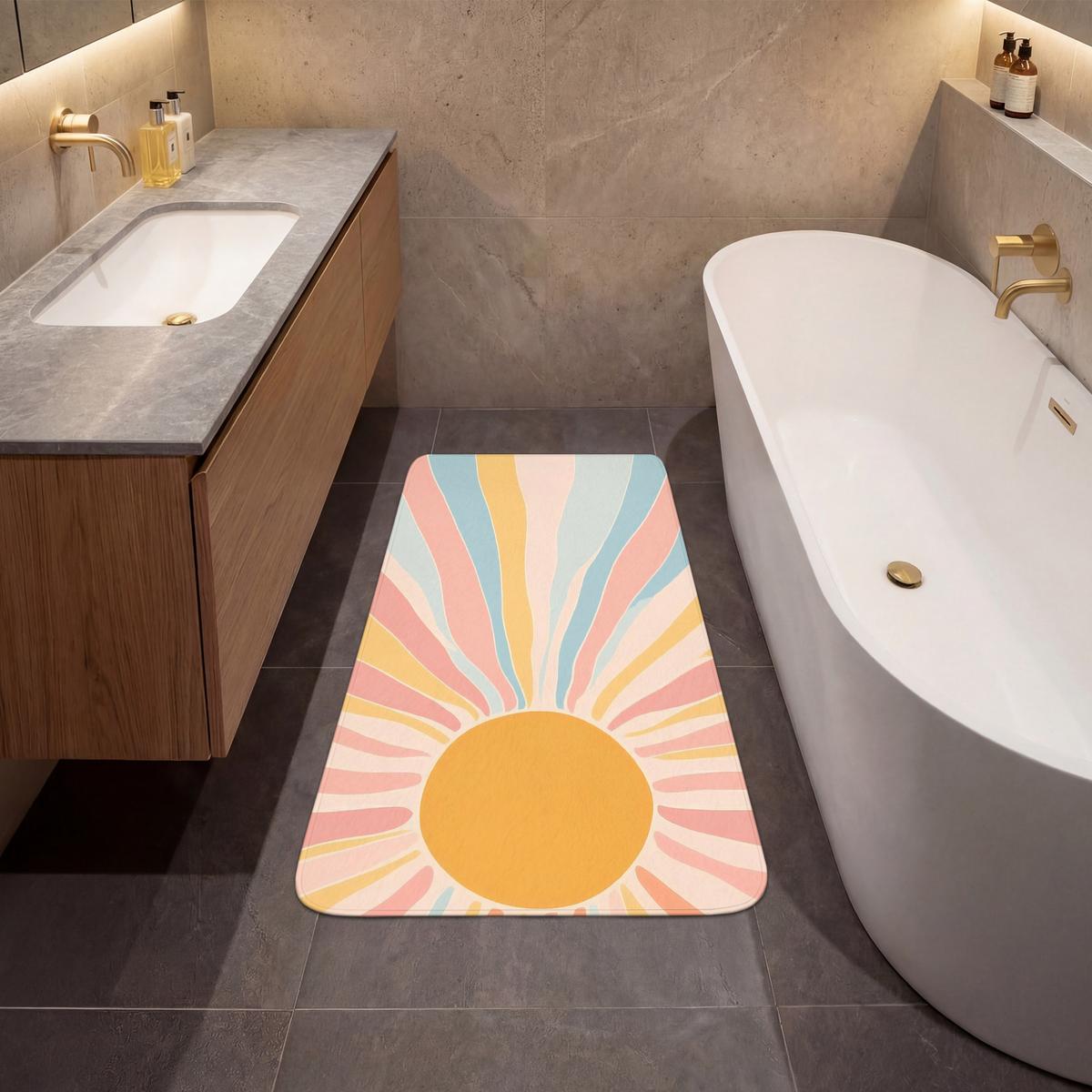BADEMATTE Illustration - Sonne - Pastellfarben 60x120 cm - Pastellblau, Textil (60/120cm) - OnlyWow