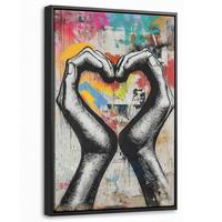 LEINWAND Bilder mit Rahmen - Hände - Herz - Straßenkunst - Graffiti - 40x60 - Multicolor, Textil (40/60cm) - MuchoWow