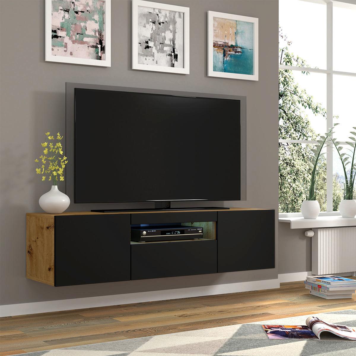 TV-MÖBEL Aurus Holz und Schwarz - Eichefarben/Schwarz, Holzwerkstoff (150/36/37cm) - Petits-meubles
