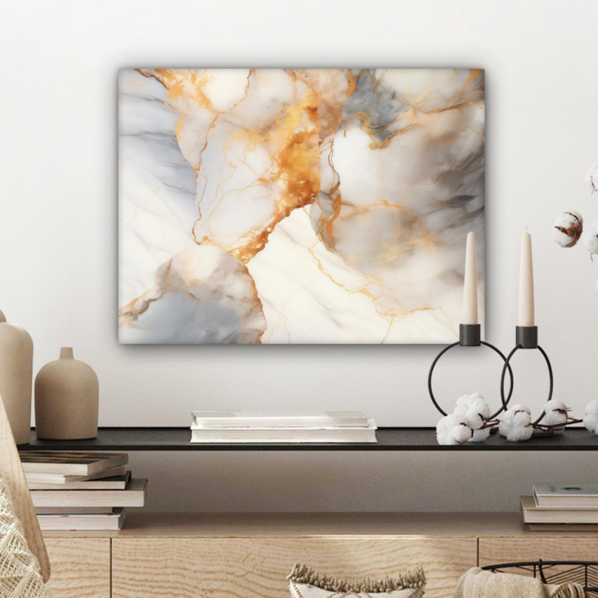 LEINWANDBILD Marmor - Grau - Gold Wandbild 40x30 cm - Weiß, Textil (40/30cm) - MuchoWow