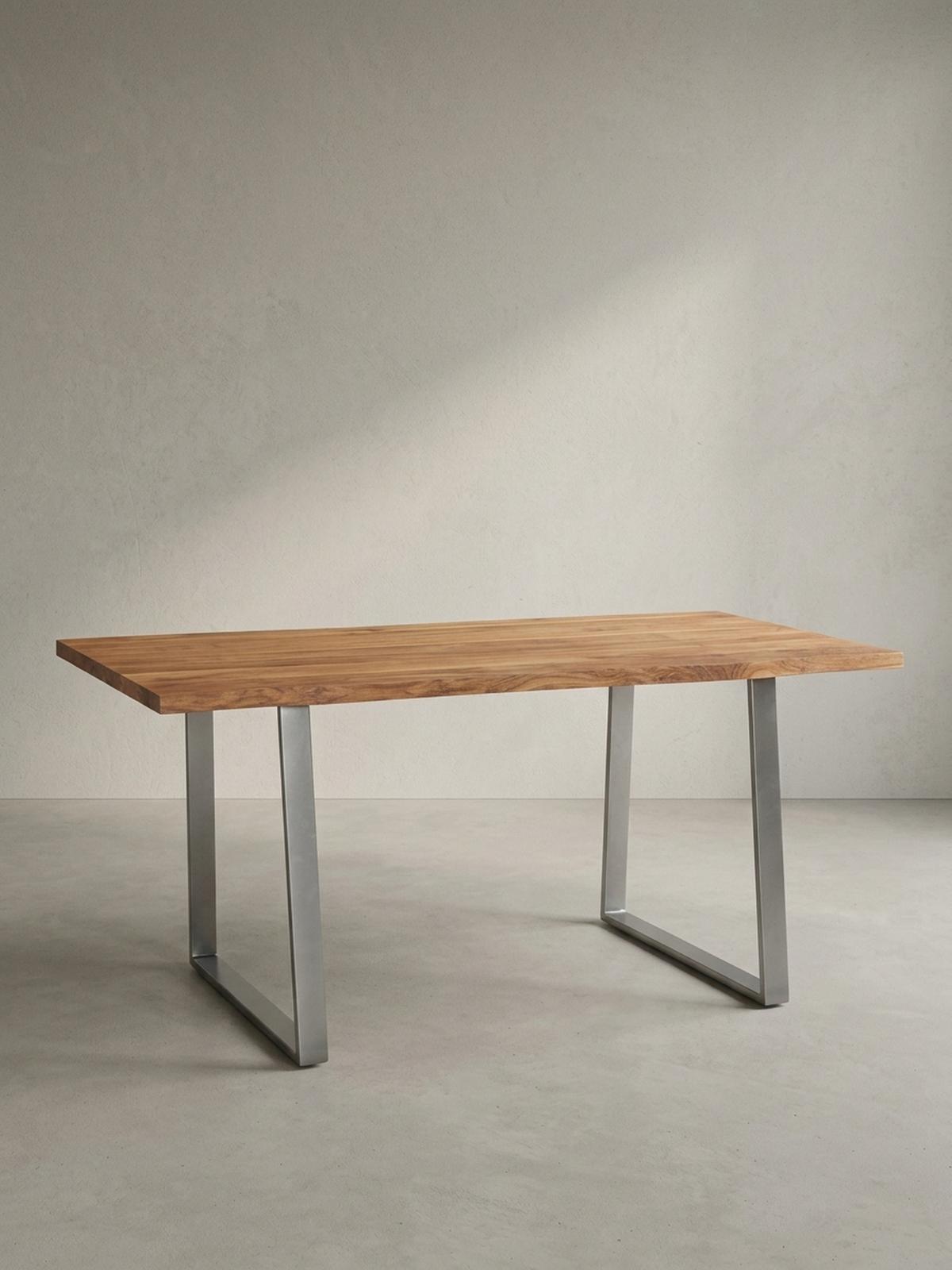 SCHREIBTISCH Massivholz Baumkante Chromgestell Handarbeit TARN, Goldbraun-Chrom 120x60x76 cm - Chromfarben/Braun, Holz/Metall (120/60/76cm) - KADIMA DESIGN