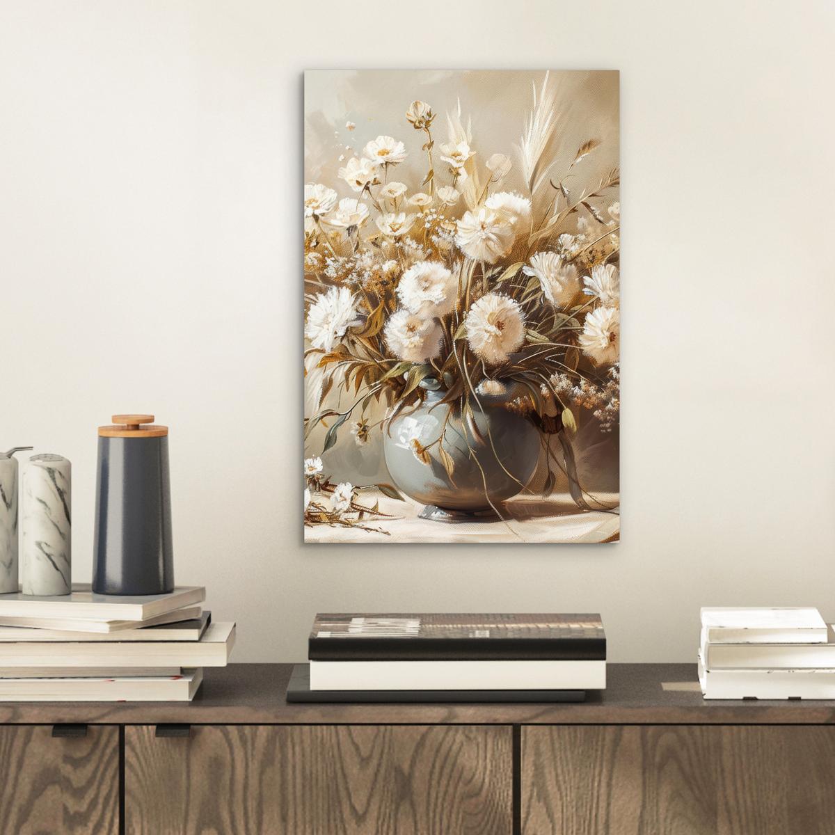 METALLBILD Blumen - Vase - Stilleben - Beige 20x30 cm - Creme, Metall (20/30cm) - MuchoWow