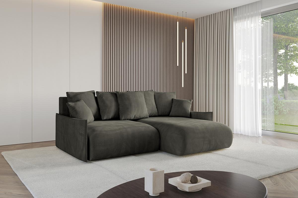 ECKSOFA Ottomane rechts ONESK-L -v1 216x177x72 Schwarz Velours - Schwarz, Holzwerkstoff/Kunststoff (177/216cm) - ALTDECOR