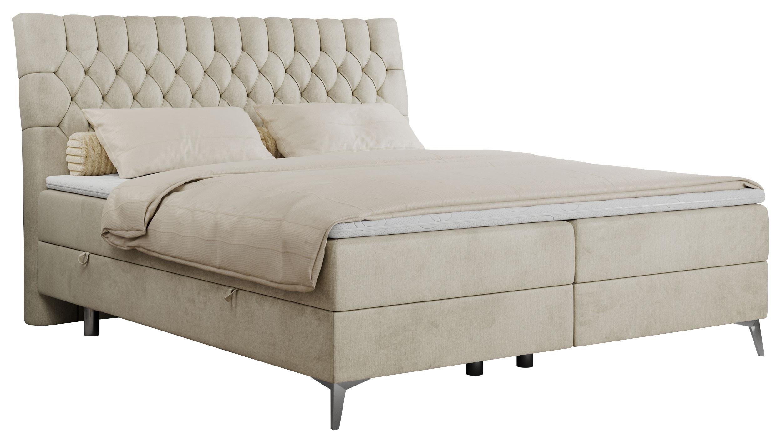 BOXBETT MILEN 120/200 Beige Velvet - H4 - Beige, Holz/Textil (120/200cm) - MKS