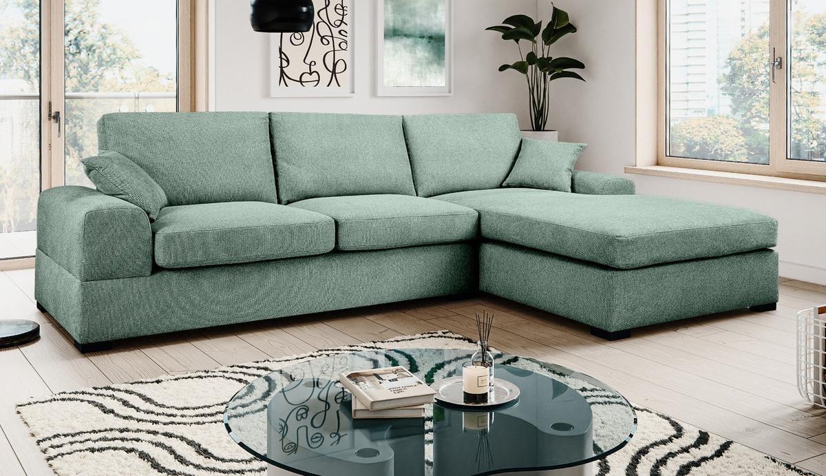 SOFA petrol Strukturstoff 308 cm, Ecksofa 5-Sitzer, L-Sofa Ottomane rechts - Petrol/Schwarz, Holz/Textil (308/186cm) - Inn.Furn