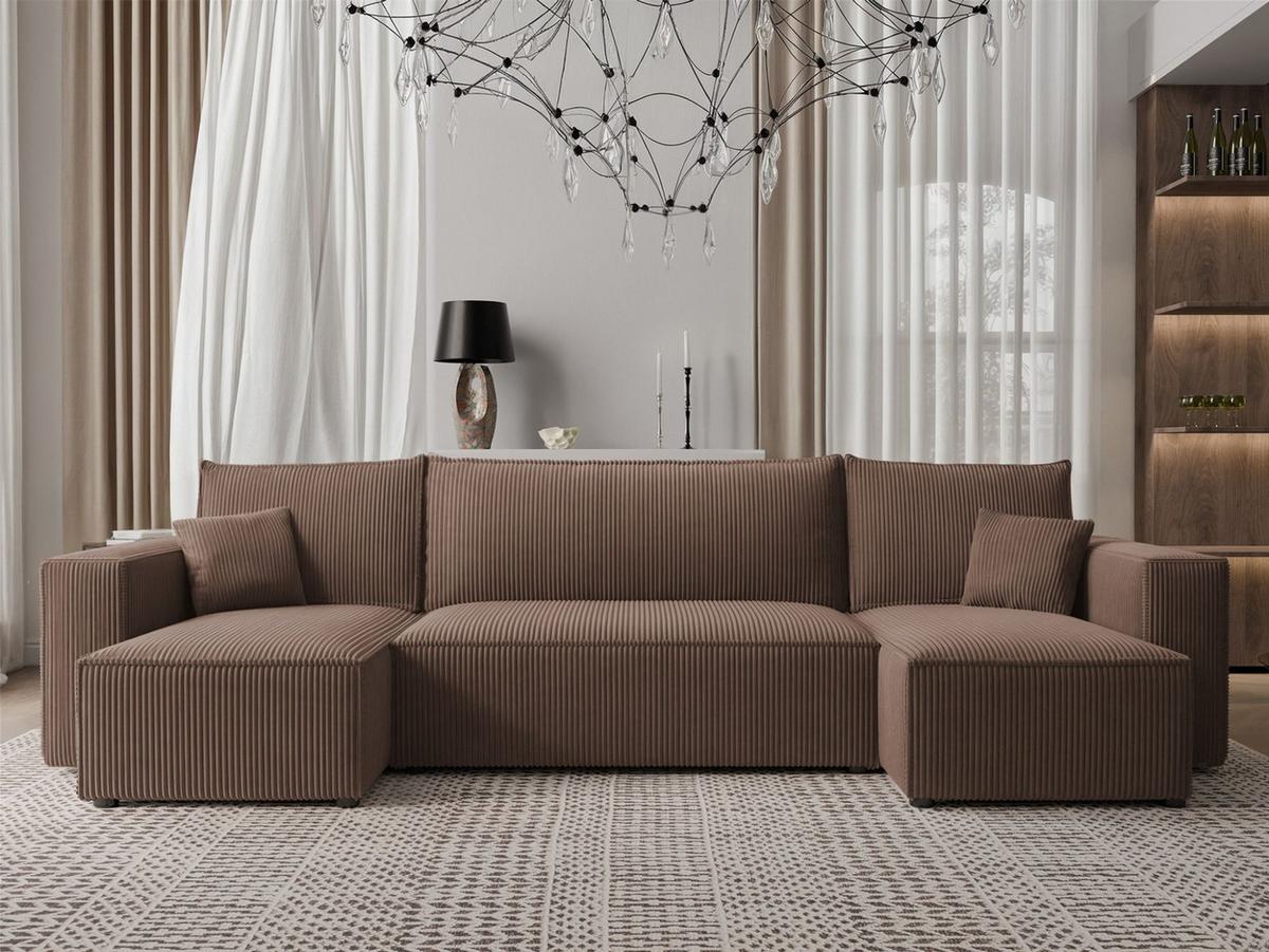 WOHNLANDSCHAFT Adara Schlaffunktion - Braun, Holzwerkstoff/Textil (312/83/145cm) - Fun Möbel