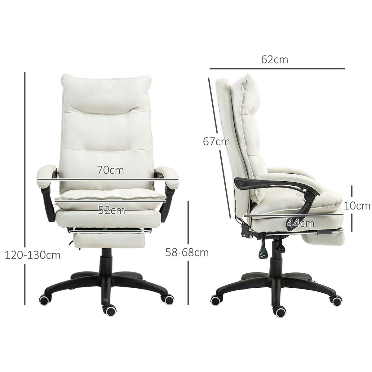 BÜROSTUHL mit 6 Punkt Massage, ergonomischer Gaming Sessel mit Liegefunktion - Creme, Kunststoff (62/130/70cm) - Vinsetto