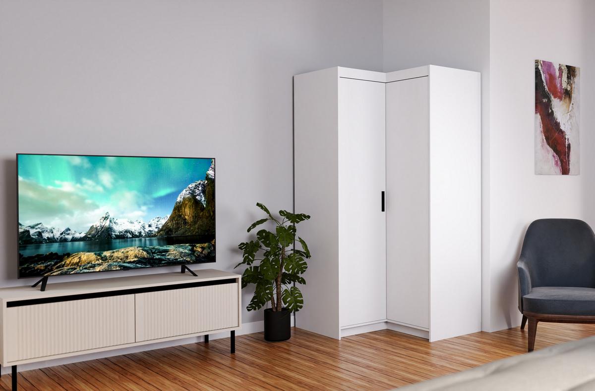 ECKSCHRANK Storicos Weiß 97,8/190,5/97,8 cm – Modern, ideal für Ecken - Weiß, Holzwerkstoff/Kunststoff (97.8/190.5/97.8cm) - AX Living