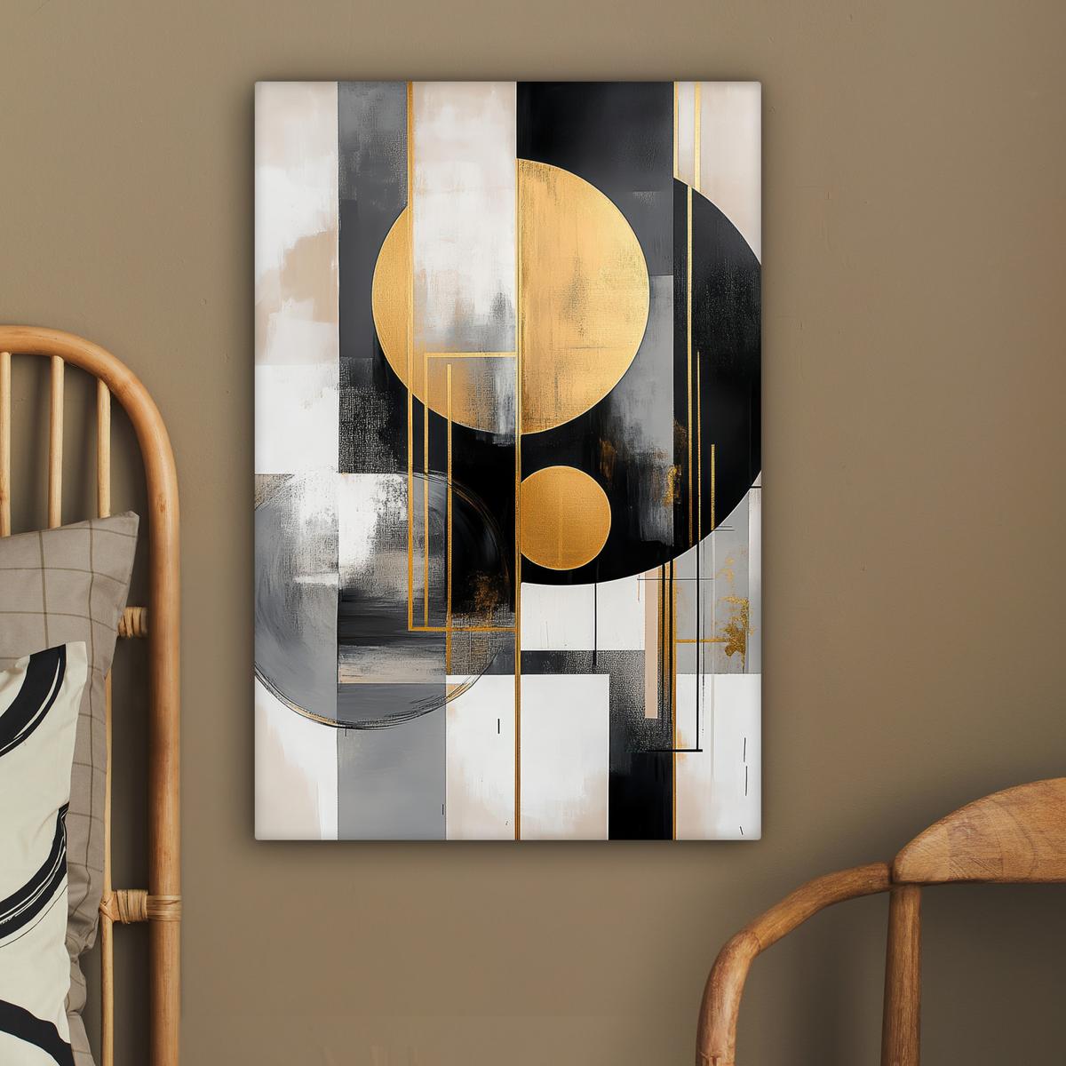 LEINWANDBILD Abstrakt - Gold - Silber - Formen - Ästhetisch - Modern Wanddeko 40x60 cm - Goldfarben, Textil (40/60cm) - MuchoWow
