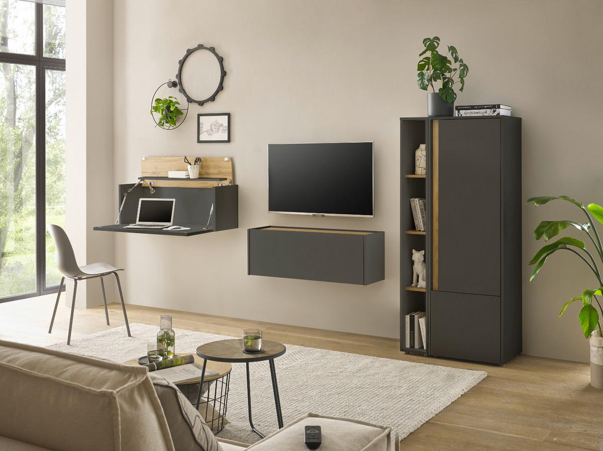 AKTENREGAL Grau matt, Eiche Wotan 20 x 158 cm, Standregal mit 4 Ordnerhöhen - Eichefarben/Schwarz, Holzwerkstoff/Kunststoff (20/158/40cm) - Furn.Design