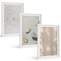 BILDER SET 3er Set - 40x60 cm Weißer Rahmen - Boho-Naturtexturen und -Strukturen - Weiß, Kunststoff (40/60cm) - TULUP