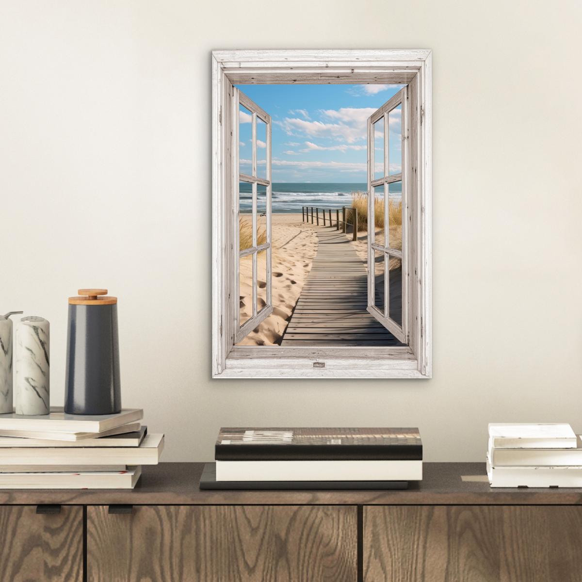 METALLBILD Fenster - Meer - Küste - Natur - Ausblick - Strand - Wattenmeer 20x30 cm - Beige, Metall (20/30cm) - MuchoWow
