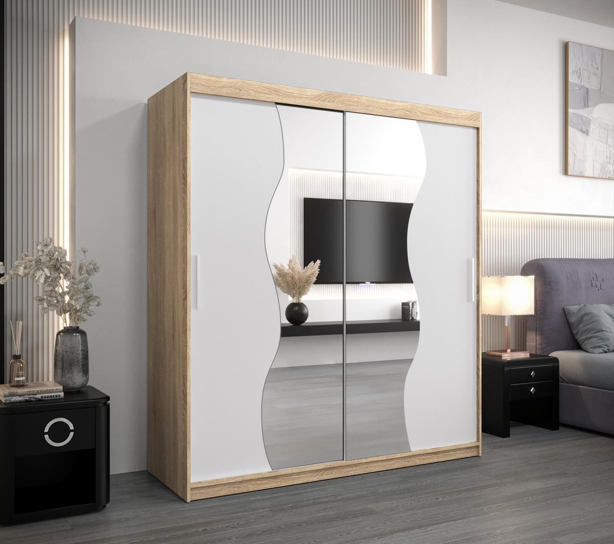 SCHWEBETÜRENSCHRANK 200/180/62 2-türig - Silberfarben/Weiß, Holz/Kunststoff (180/200/62cm) - MÖBEL KRYSPOL