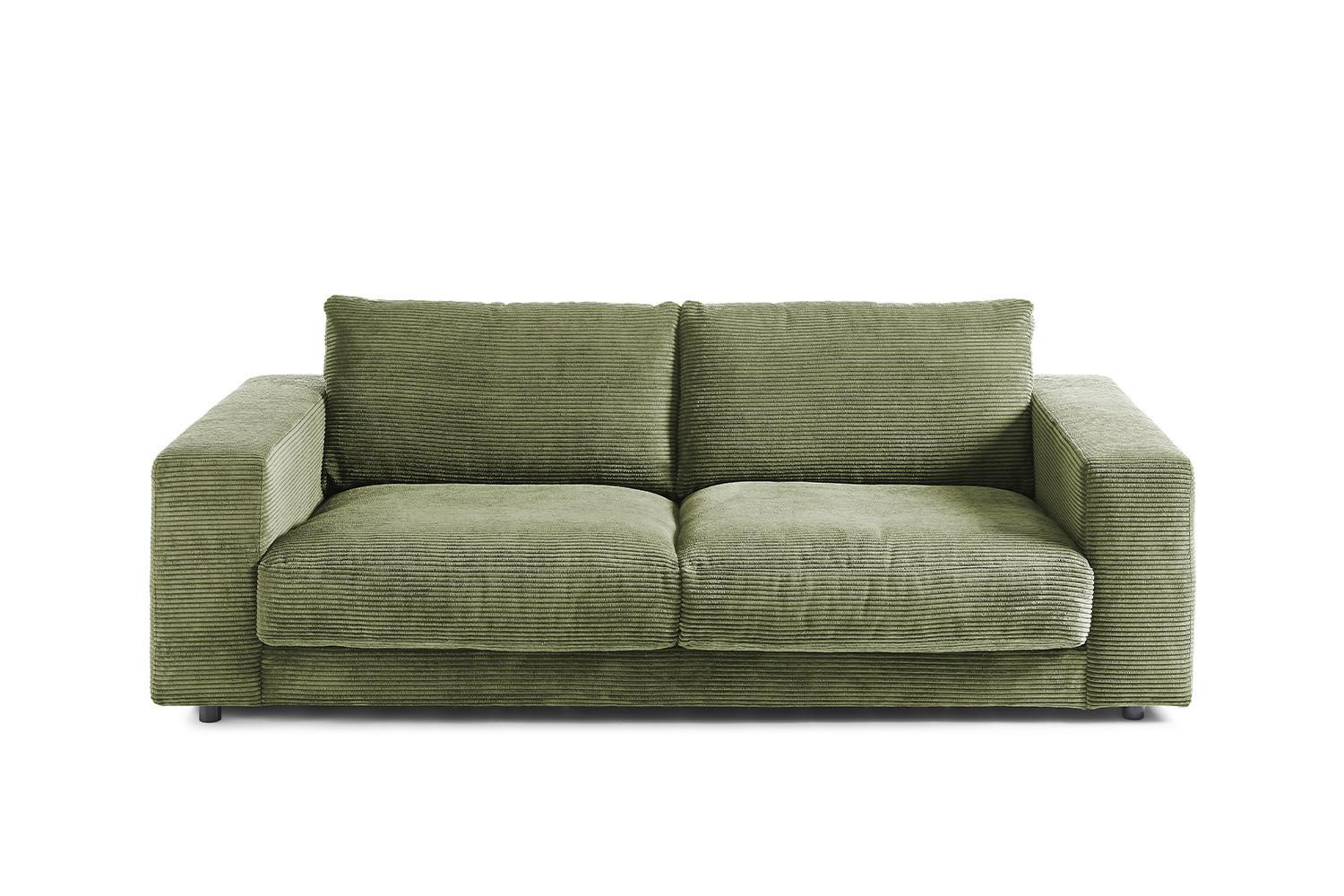 SOFA 2-SITZER MADELINE Grün Cord - Schwarz/Olivgrün, Kunststoff/Textil (230/85/127cm) - KAWOLA