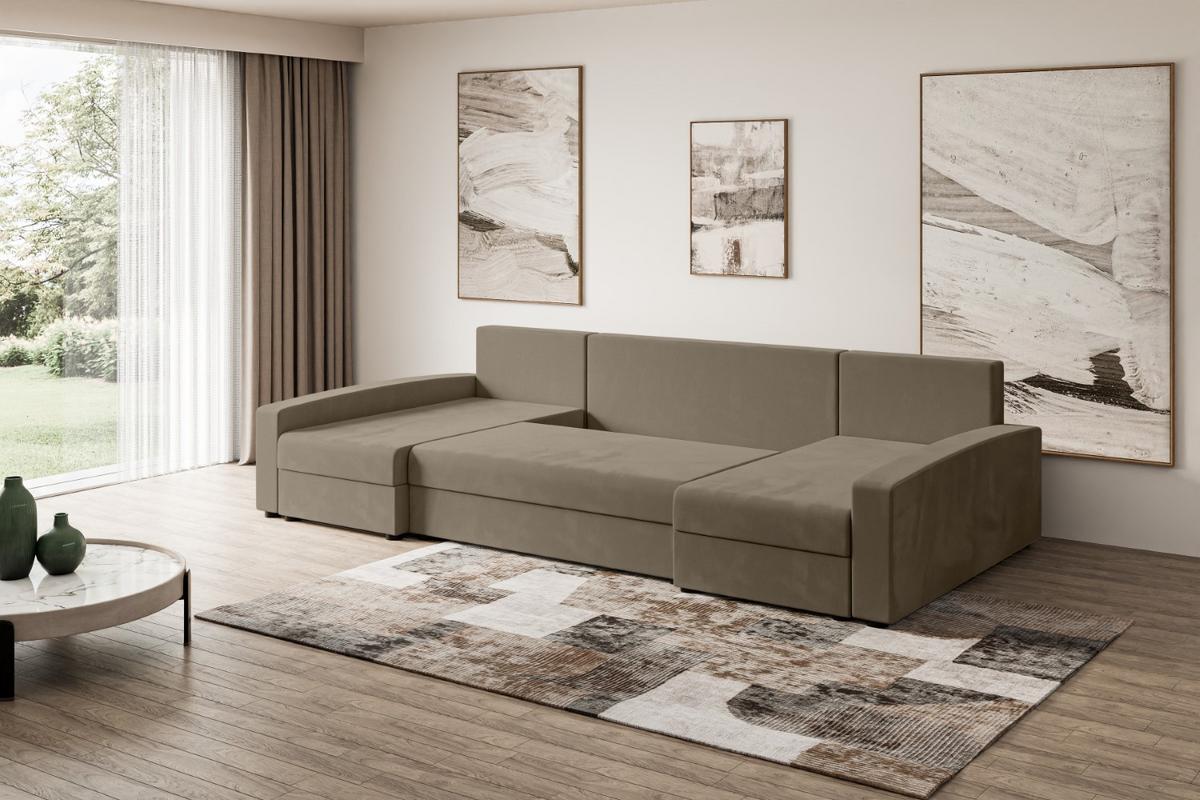 WOHNLANDSCHAFT mit Schlaffunktion und Bettkasten ALESIA-U 301x140x90 cm Braun Velours - Silberfarben/Braun, Holzwerkstoff/Kunststoff (301/90/140cm) - ALTDECOR