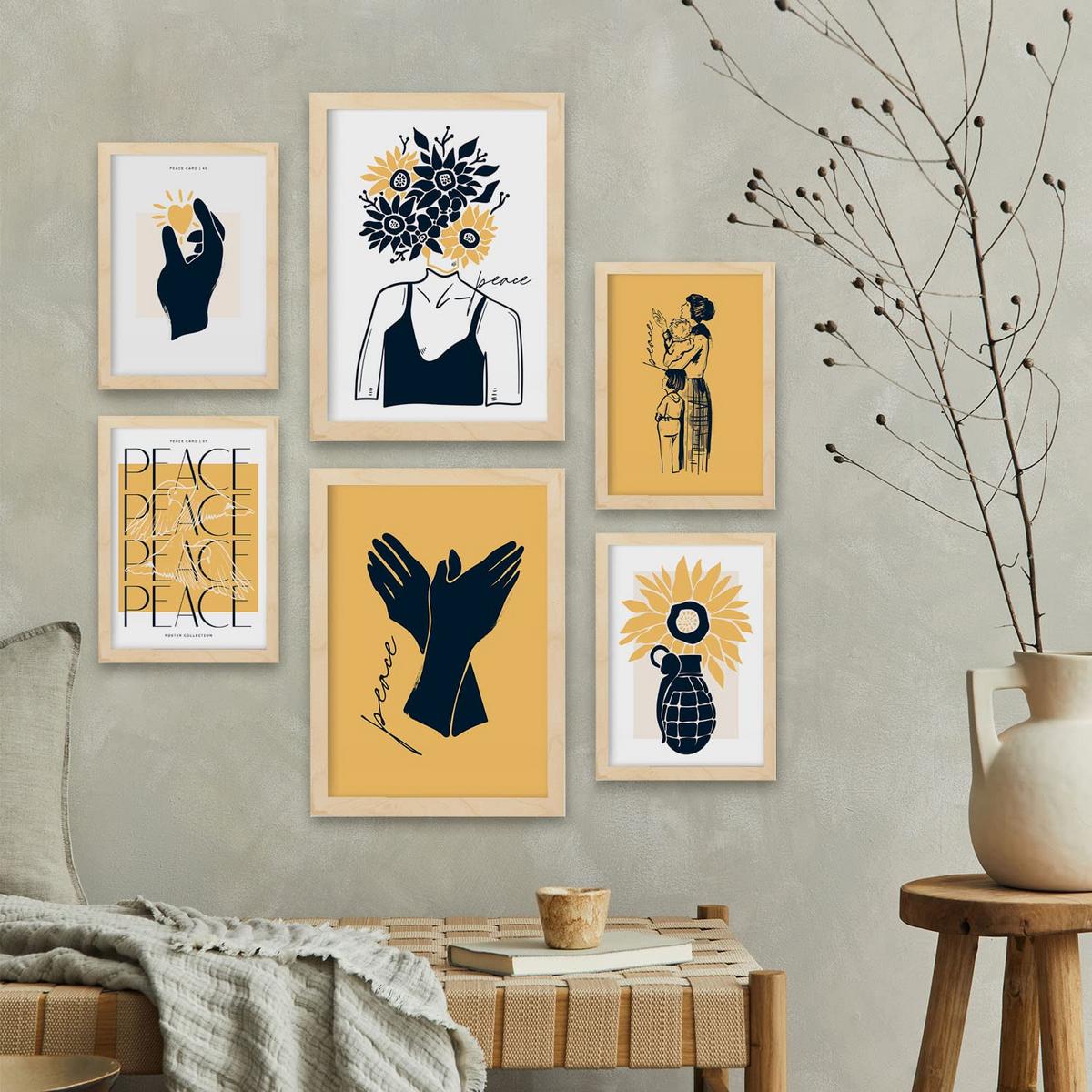 POSTER Set Mit 6 In Schwarzer Tinte Liebe Machen, Nicht Krieg A3 & A4 Rahmenlos - Klar, Papier (29/3cm) - Nacnic