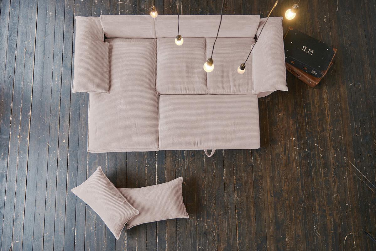 ECKSOFA DAMETO Pink Cord Mit Schlaffunktion - Pink/Schwarz, Kunststoff/Textil (266/174cm) - KAWOLA