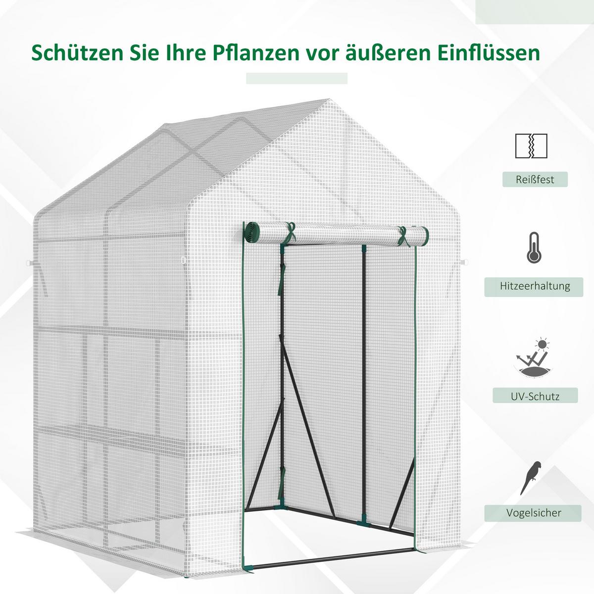 FOLIENGEWÄCHSHAUS, Weiß, Stahl, PE-Kunststoff - Weiß, Kunststoff (143/195/143cm) - Outsunny