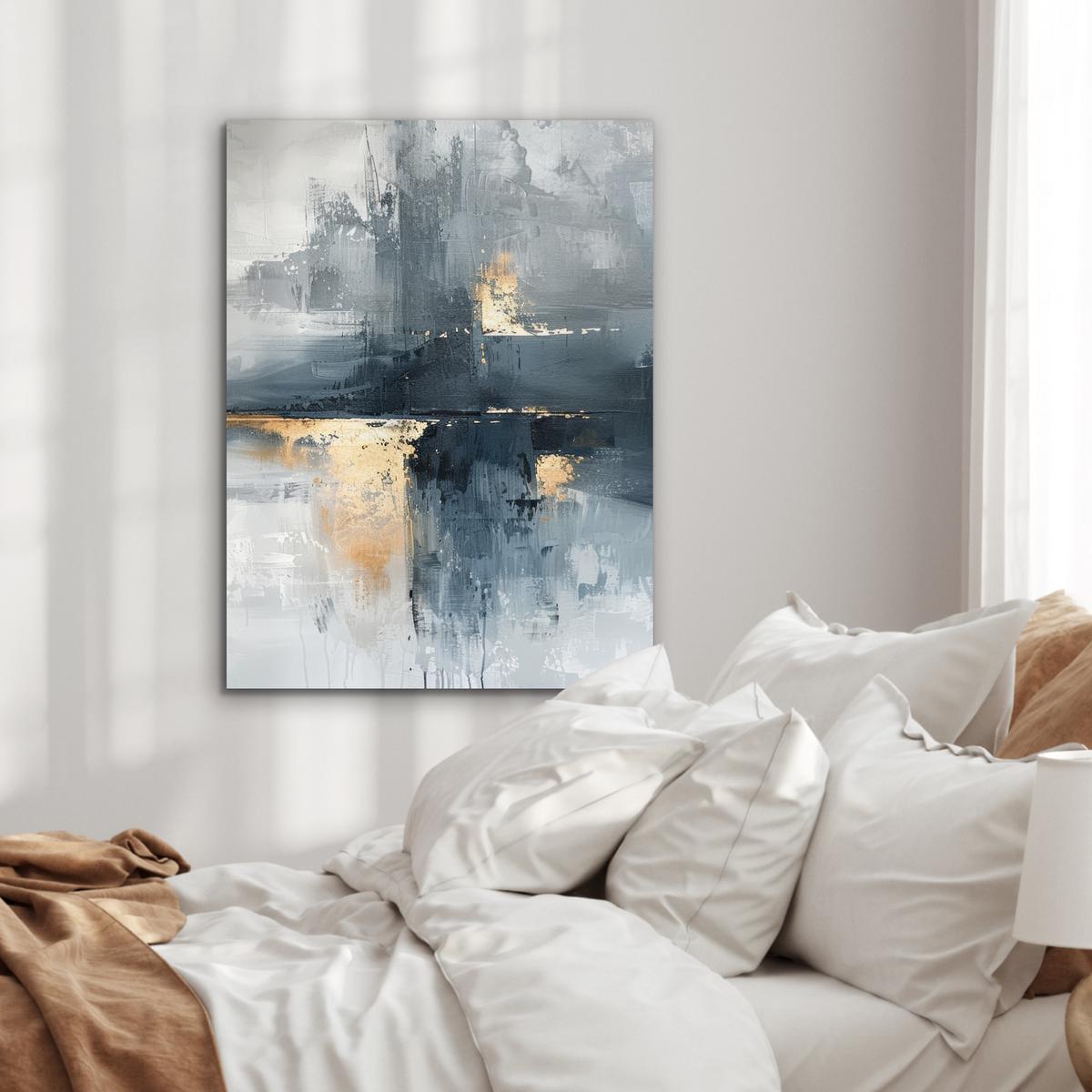 METALLBILD Kunst - Grau - Gold - Abstrakt 60x80 cm - Dunkelgrau, Metall (60/80cm) - MuchoWow