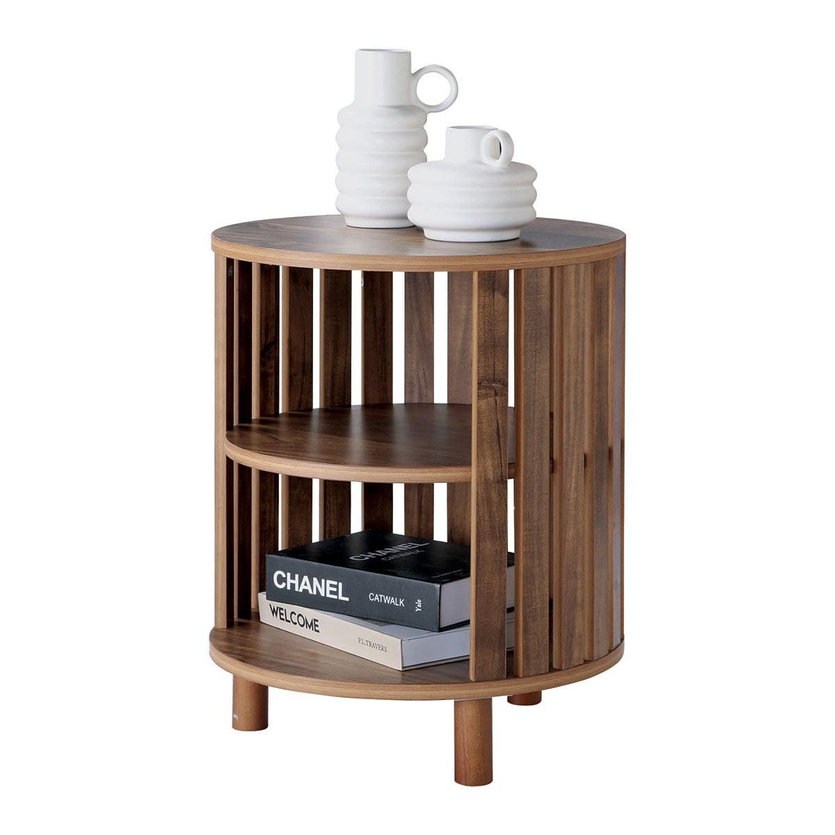 RUNDER BEISTELLTISCH mit offenen Lamellen H50 cm - LIAM - Eschefarben, Holzwerkstoff (40/50/44.8cm) - Calicosy