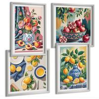 BILDER SET 4er Set - 50x50 cm & 40x60 cm Silberner Rahmen - Blumen und Früchte in Vasen - Silberfarben, Kunststoff (50/50cm) - TULUP
