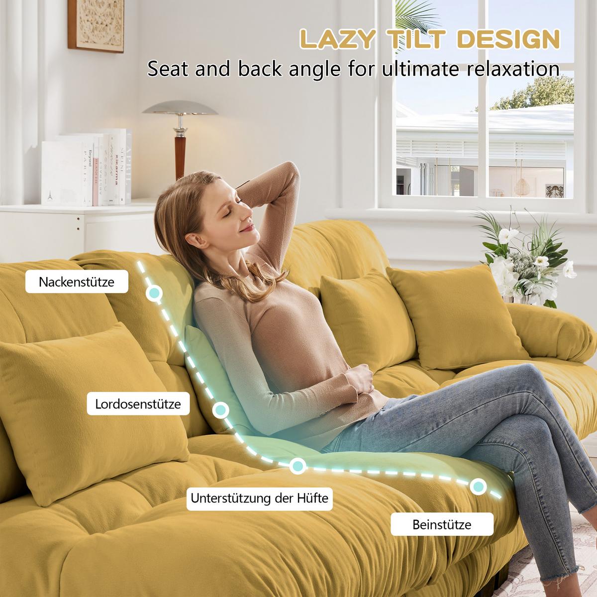 ECKSOFA Modulares 313cm Chenille Cloud-Sofa mit Ottoman für das Wohnzimmer - Gelb, Textil (313/145cm) - Urban Meuble