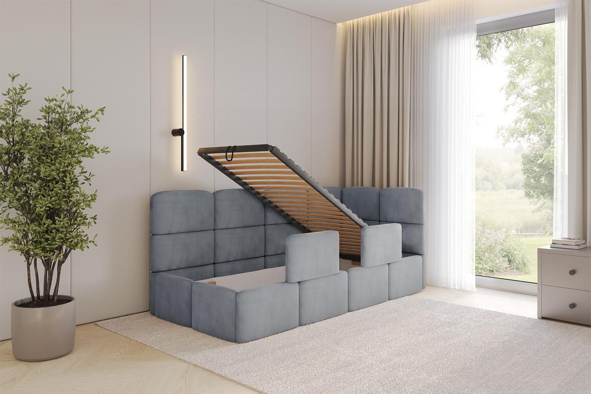 EINZELLBETT Jugendbett mit Bettkasten, Links - KIVY 90x200 Grau - Grau, Holzwerkstoff/Textil (90/200cm) - ALTDECOR