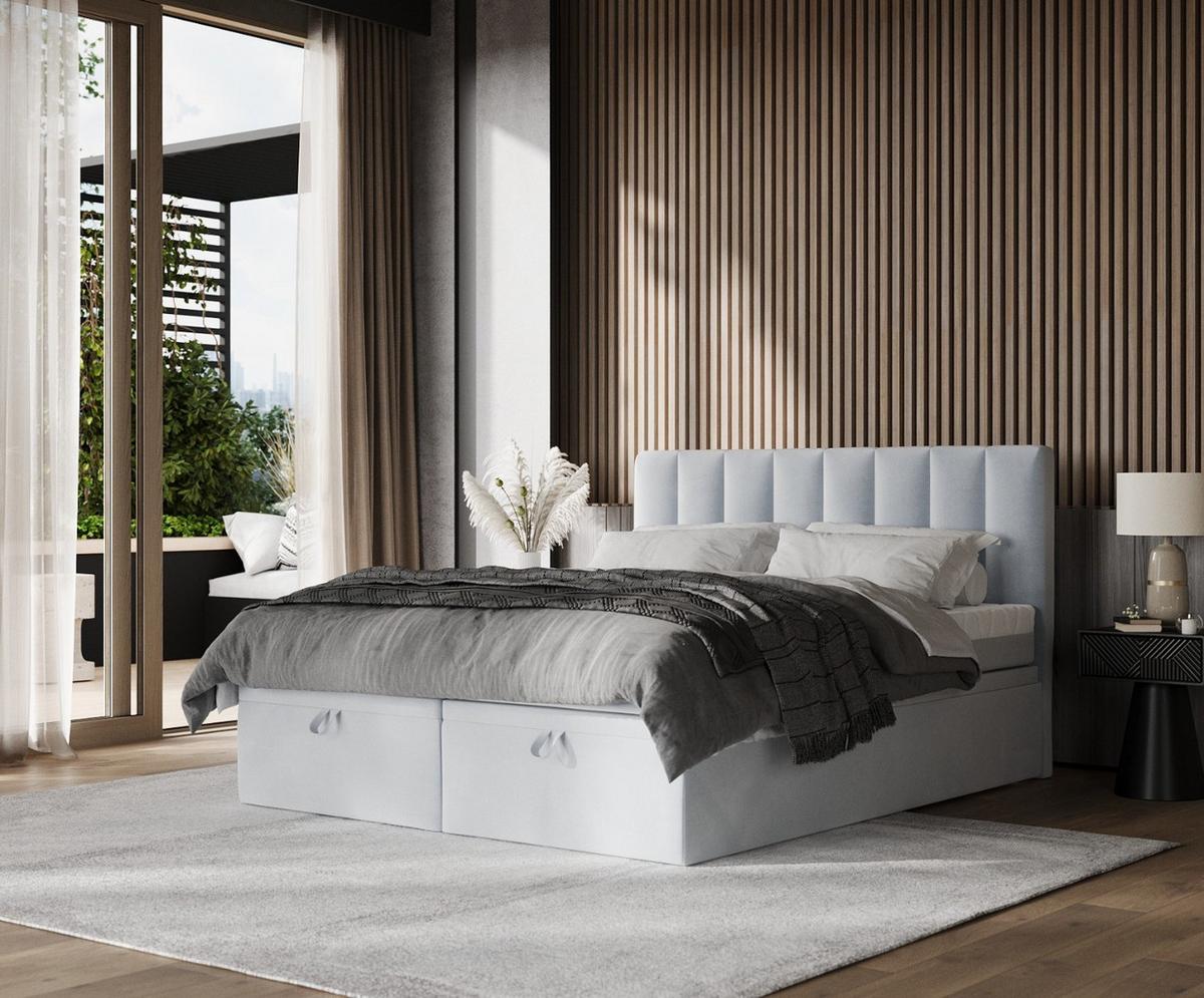 BOXBETT Lume 140/200 cm Hellgrau im Paros Stoff - Hellgrau/Schwarz, Holz/Holzwerkstoff (140/200cm) - AltaBeds
