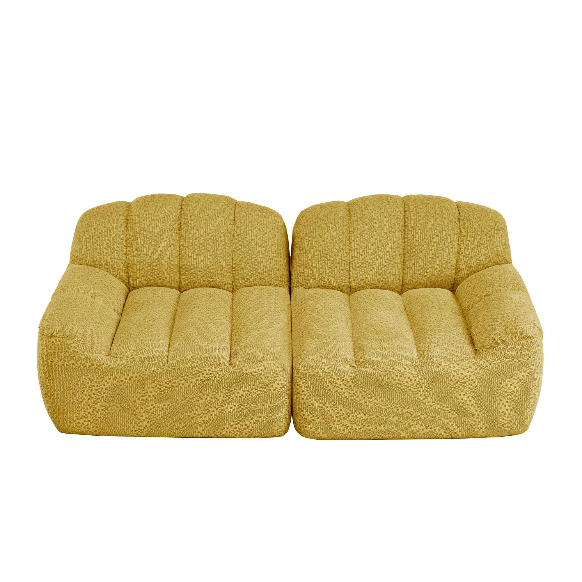 2-SITZER SOFA aus granuliertem Fleece, frameless in Muschelform ohne Montage - Gelb, Textil (210/79/104cm) - Urban Meuble