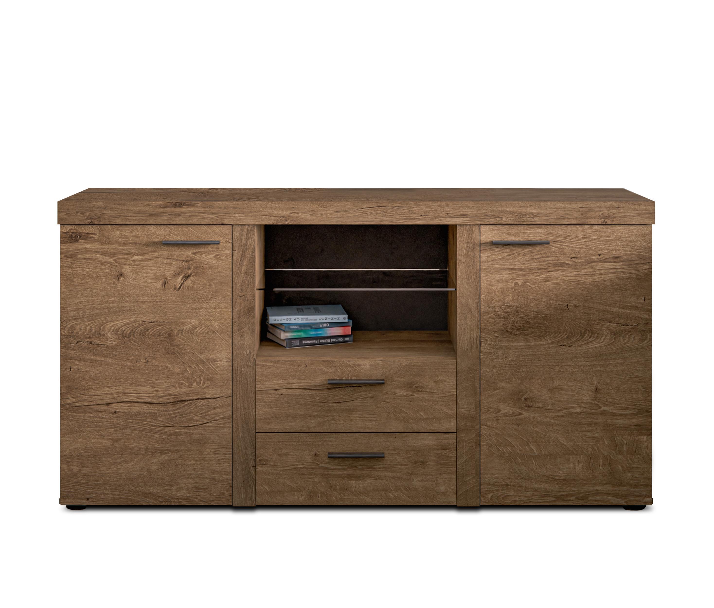 SIDEBOARD Spacoro 2F2S Eiche Lefkas 156,4/82/40,3 cm – Schubladenschrank Kommode Modern - Braun, Holzwerkstoff/Kunststoff (156/82/40cm) - AX Living