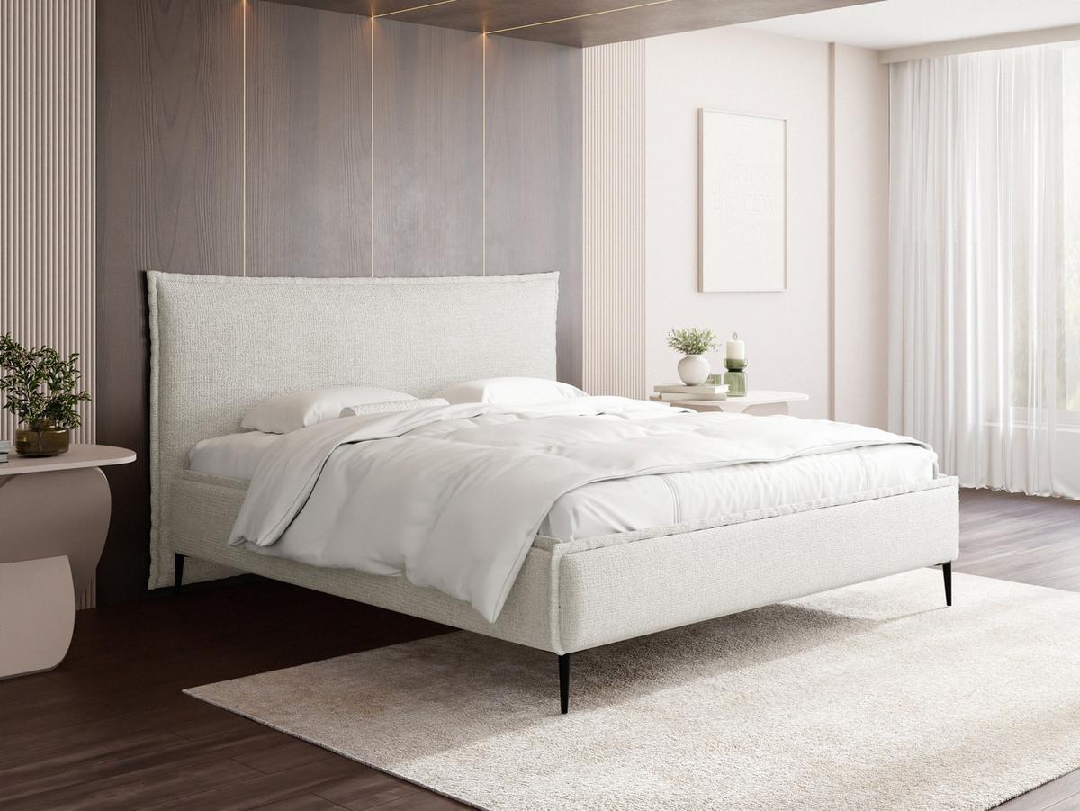POLSTERBETT Pillow Rise mit Bettkasten, Lattenrost & hohen Metallfüßen in Weiß Chenille 200x200 cm - Birkefarben/Schwarz, Holz/Holzwerkstoff (200/200cm) - WFL GROUP