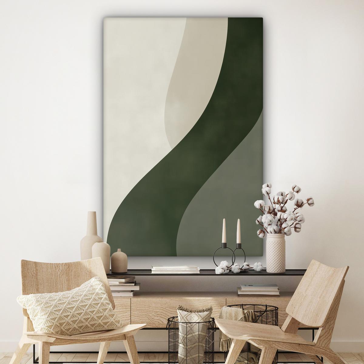LEINWANDBILD Japandi - Grün - Abstrakt - Modern Deko Groß 90x140 cm - Salbeigrün, Textil (90/140cm) - MuchoWow