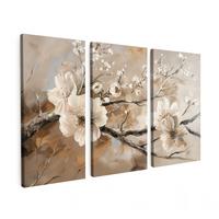 LEINWANDBILD 3er Set Blüte - Beige - Abstrakt - Blumen 90x60 cm - Hellbraun, Textil (90/60cm) - MuchoWow