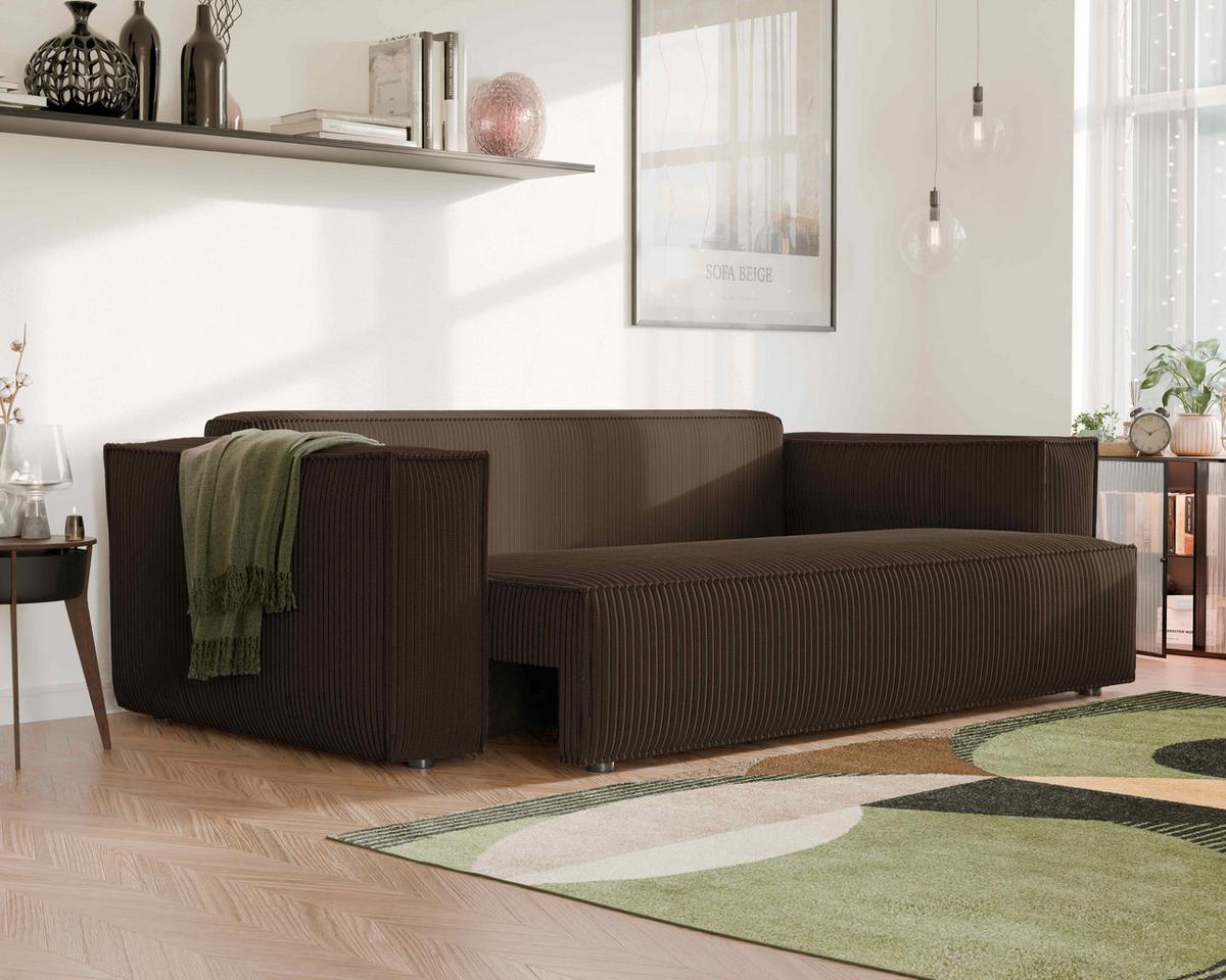 SOFA mit Schlaffunktion und Bettkasten, Braun - Braun, Holzwerkstoff/Textil (240/84/105cm) - Idohome