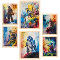 POSTER Set Mit 6 Star Wars In Voller Farbe A3 & A4 Rahmen Aus Hellem Holz - Beige, Papier (29/3cm) - Nacnic