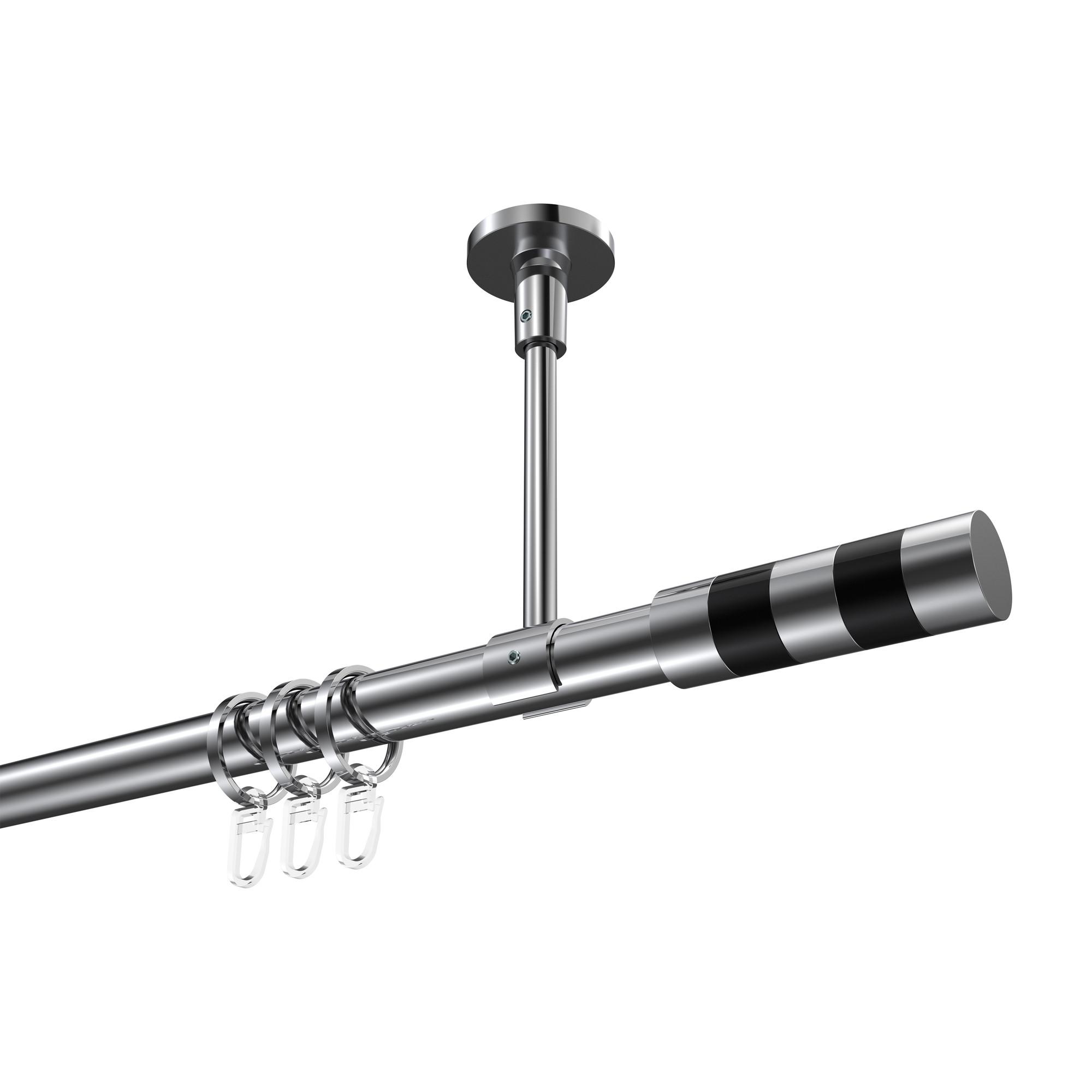 GARDINENSTANGE Sonette Mavell 240 cm (geteilt in 2 x 120 cm), 1-läufig, 20 mm Ø Chrom - Chromfarben/Schwarz, Metall (240cm) - INTERDECO