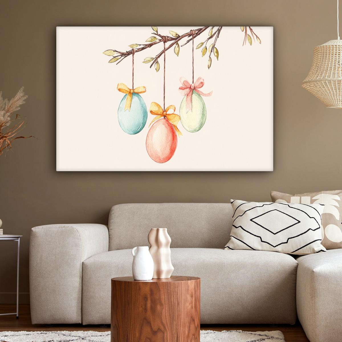 LEINWANDBILD Osterkuchen - Schleife - Eier Groß 140x90 cm - Creme, Textil (140/90cm) - MuchoWow