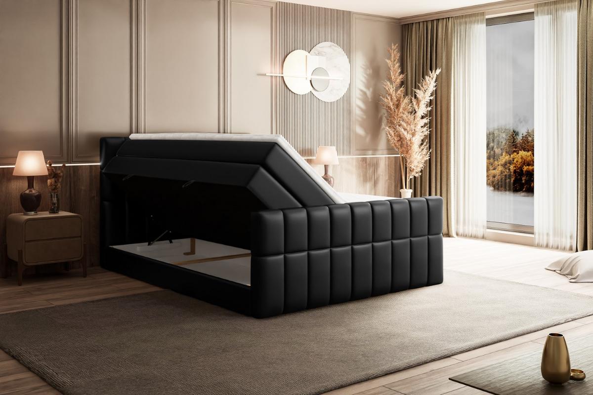 BOXSPRINGBETT MIAMI-Z KING - 180x200 - H3/H4 - Schwarz Hochglanz - Schwarz Hochglanz, Holzwerkstoff (180/200cm) - ALTDECOR