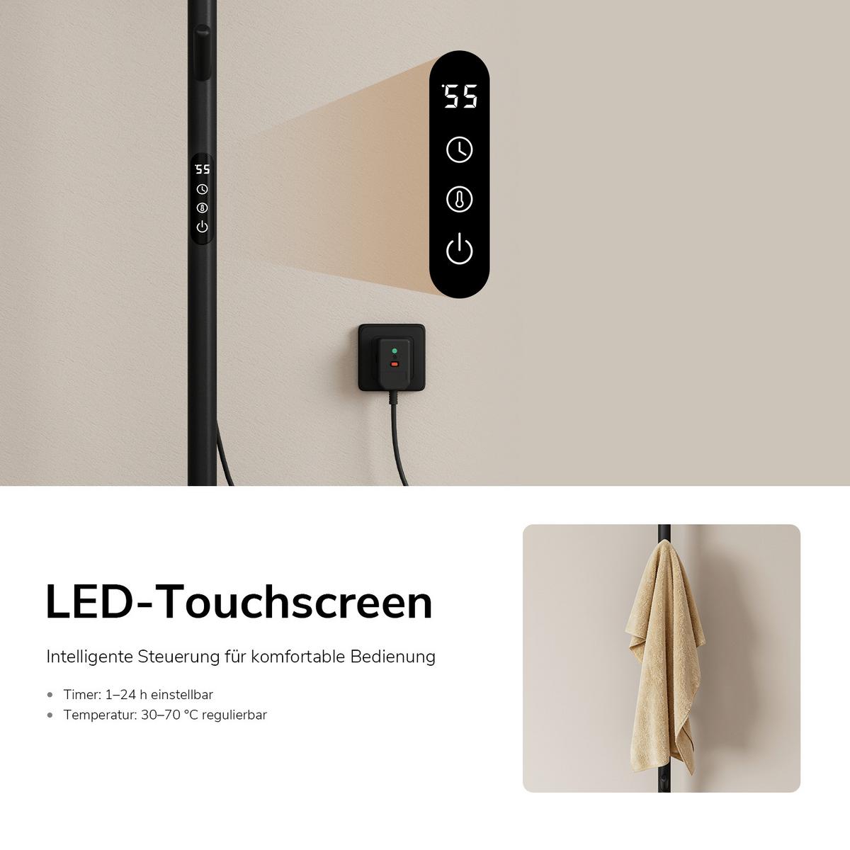 HANDTUCHHEIZKÖRPER elektrisch freistehend 100W - Schwarz, Metall (32/150/32cm) - EMKE