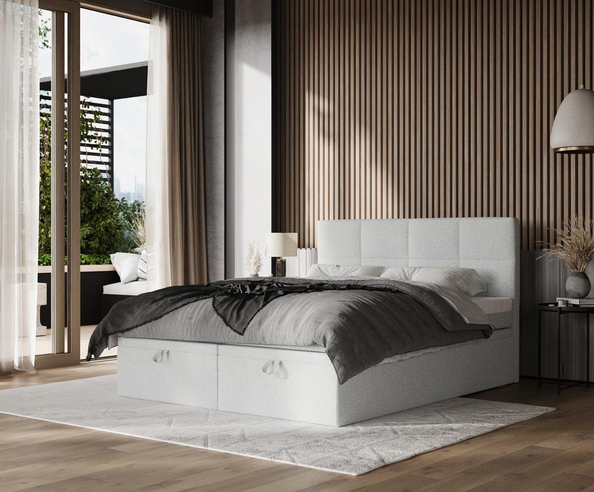 BOXBETT Tessa 180/200 cm Hellgrau im Riva Stoff - Hellgrau/Schwarz, Holz/Holzwerkstoff (180/200cm) - AltaBeds